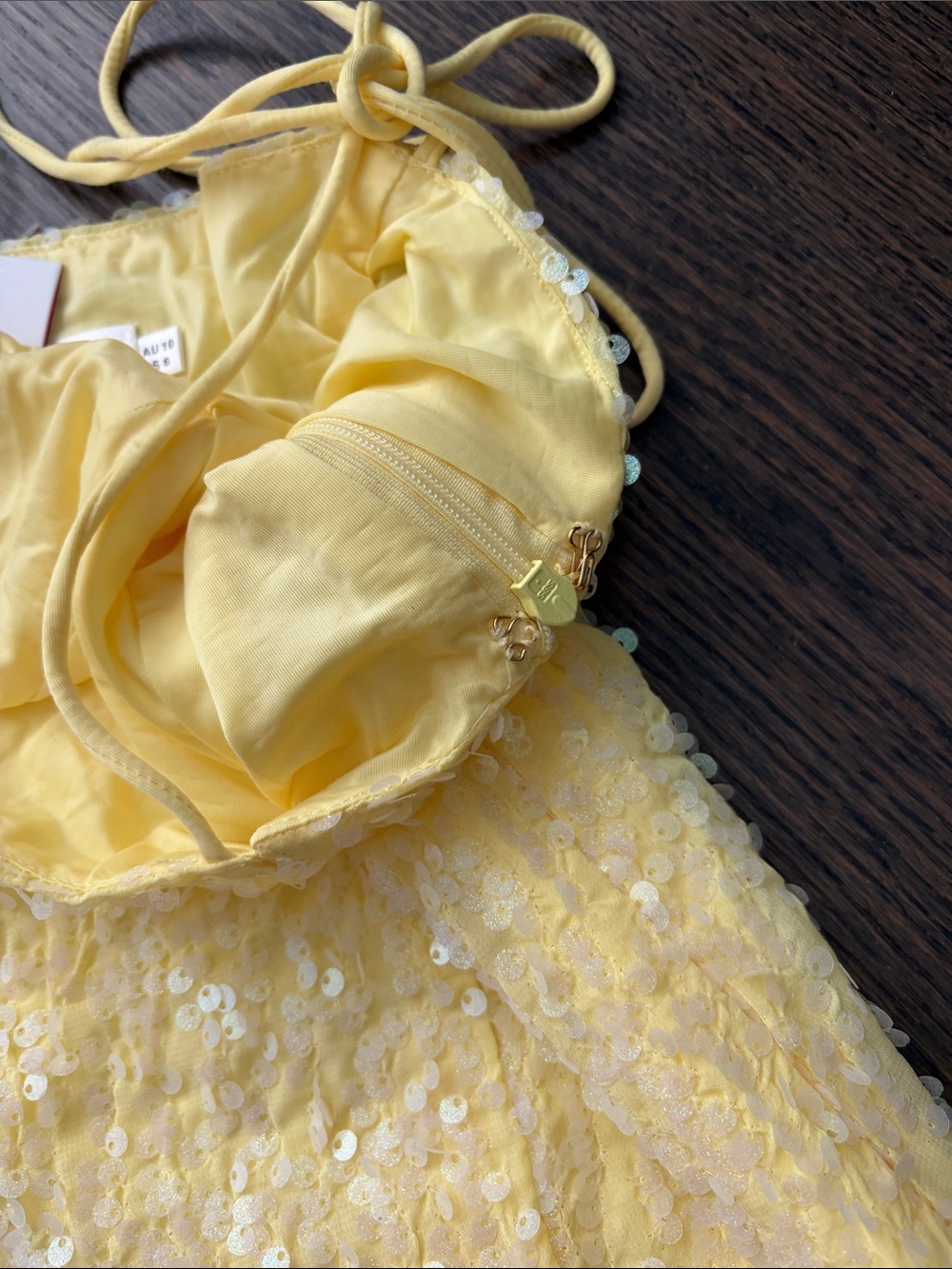 NWT Beginning Boutique Yellow Sequin Mini Dress - Picture 3 of 7